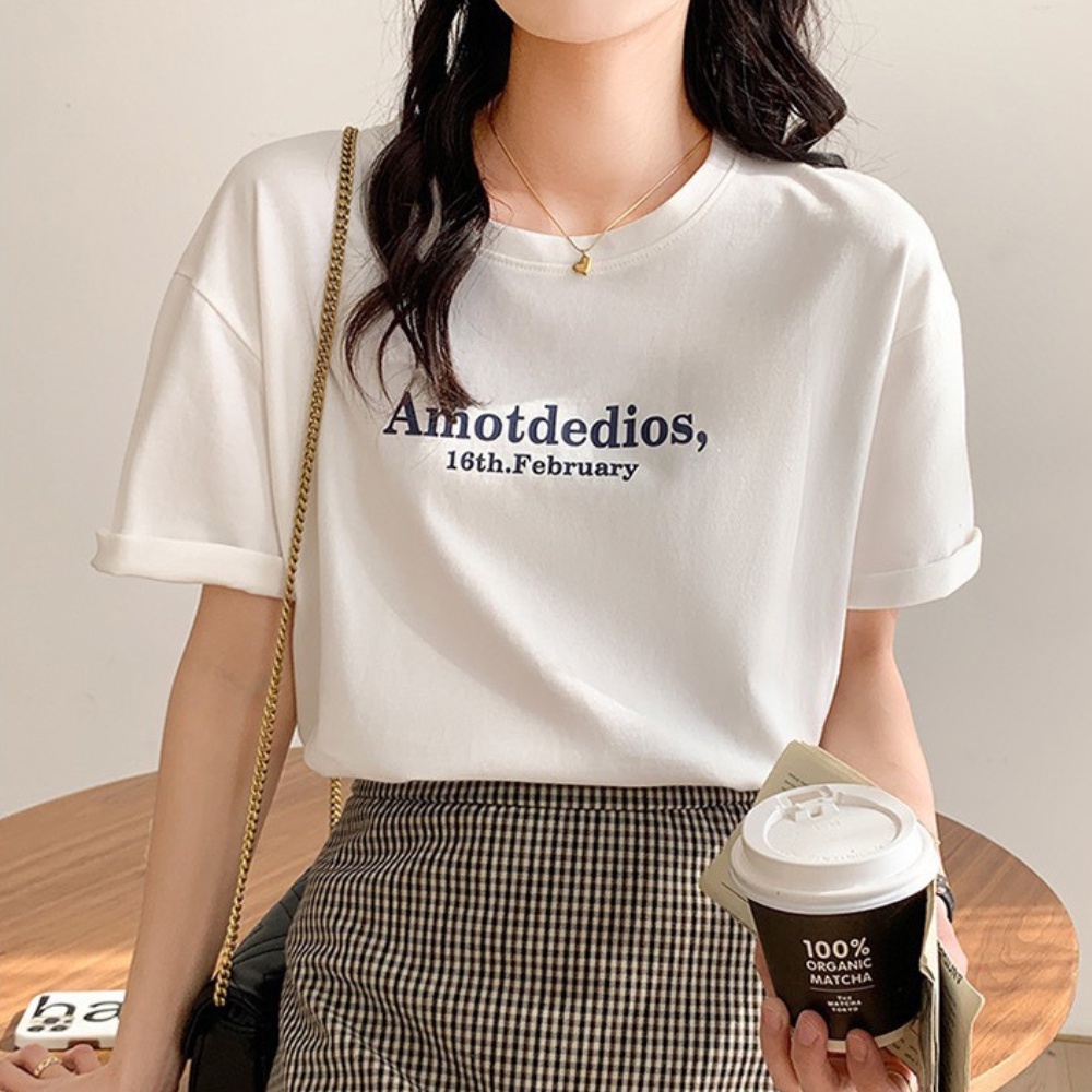 Áo thun nữ hè đẹp, áo phông trắng công sở thanh lịch cotton 100% dày mát in Amotdedios mã NXC90