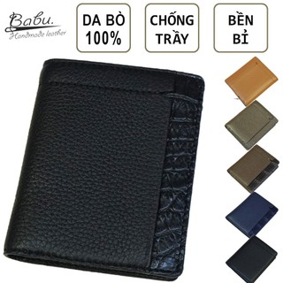 Ví nam da bò Milled Babu Handmade, bóp da bò đen phối bóp da cá sấu cho nam WL195