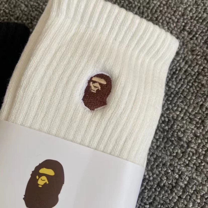Vớ Cotton Cổ Vừa Thêu Họa Tiết Bape Phong Cách Nhật Bản Thời Trang Thu Đông Dành Cho Nam Nữ