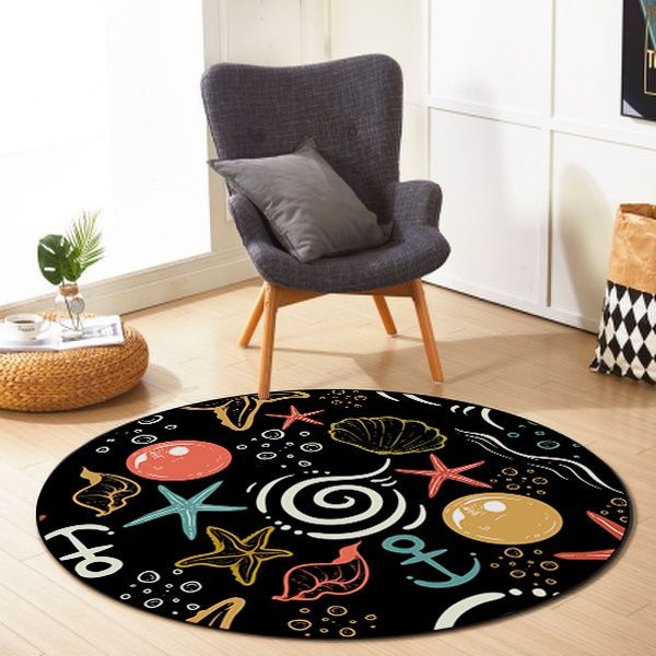 Thảm Tròn Lót Sàn Phòng Khách / Phòng Ngủ Chống Trượt Không Thấm Nước In Hoạt Hình Dễ Thương