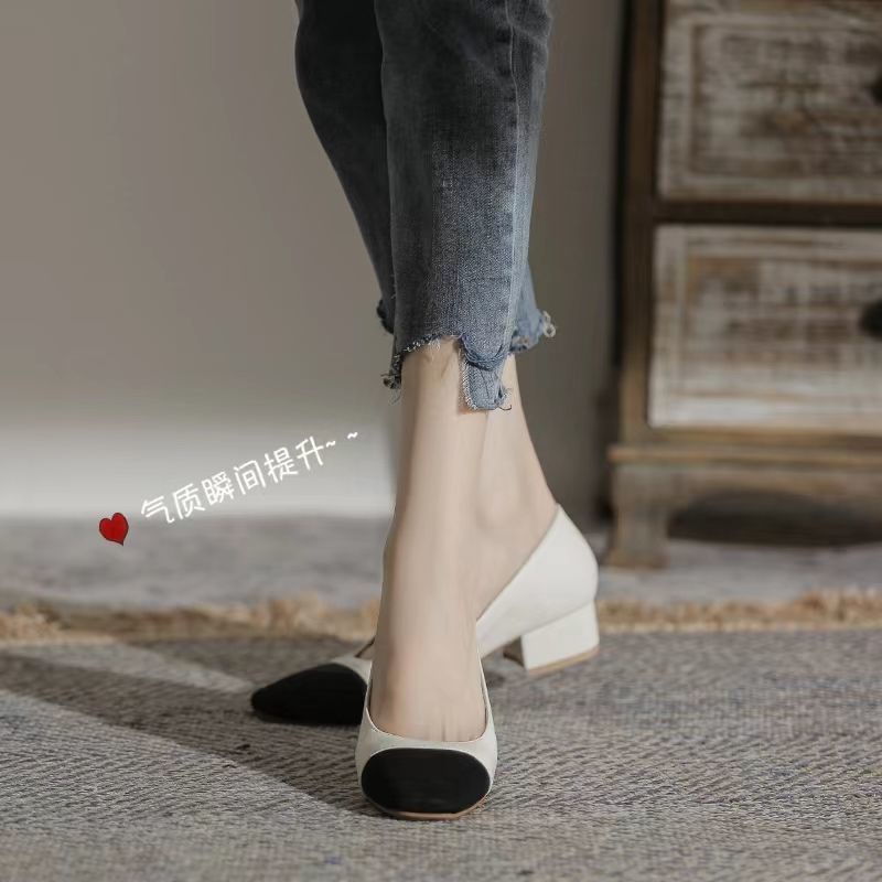 Giày Cao Gót 3cm Mũi Vuông Chất Liệu Da Mềm Thời Trang Xuân Thu Cho Nữ