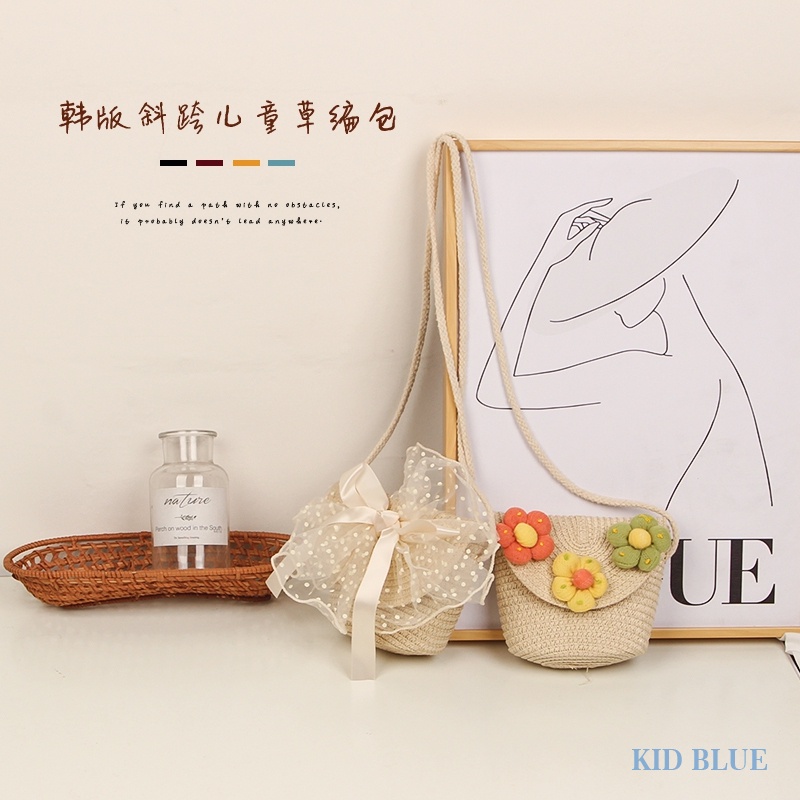 Túi Cói Đeo Chéo Đính Nơ Hoa Xinh Xắn Cho Nữ