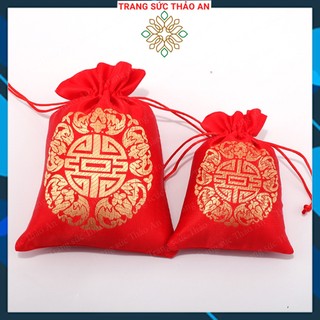 Túi gấm thêu chữ phúc, túi gấm đỏ đựng trang sức
