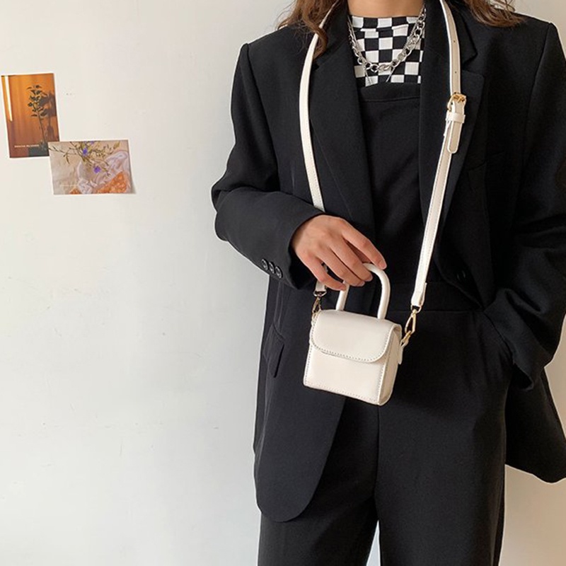 Túi Đeo Vai Khóa Nam Châm Màu Trơn Nhỏ Gọn Đa Năng Thời Trang Cho Nữ