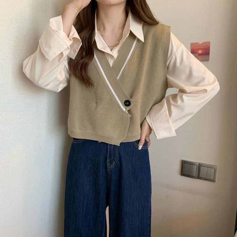 Áo Vest Dệt Kim Không Tay Phong Cách Preppy Thời Trang Xuân Thu Mới 2023