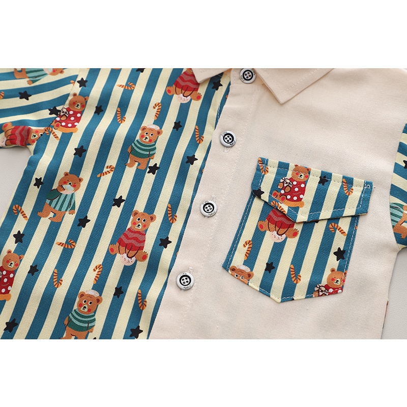 Bộ Áo Sơ Mi Tay Dài + Quần Dài In Họa Tiết Gấu Hoạt Hình Phong Cách Hàn Quốc Thời Trang Mùa Xuân Cho Bé Trai / Gái 80-120cm