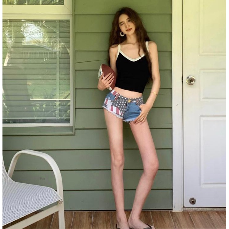 Áo Có Mút Đệm Ngực Màu Sắc Tương Phản Độc Đáo Phong Cách Pháp Thời Trang Mùa Hè Cho