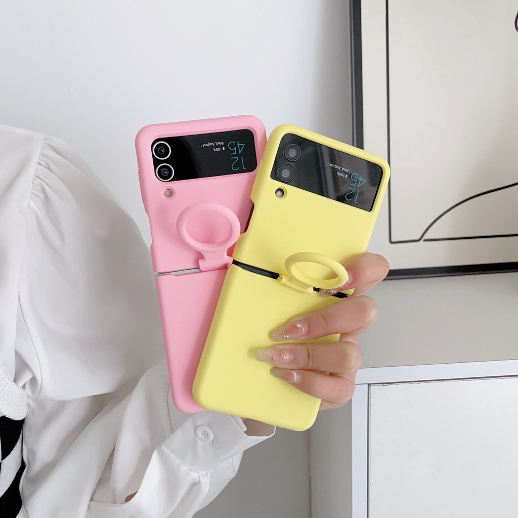 Ốp Điện Thoại Silicon Màu Trơn Kèm Móc Xỏ Ngón Cho Samsung Z Flip3 Samsung Z Flip4