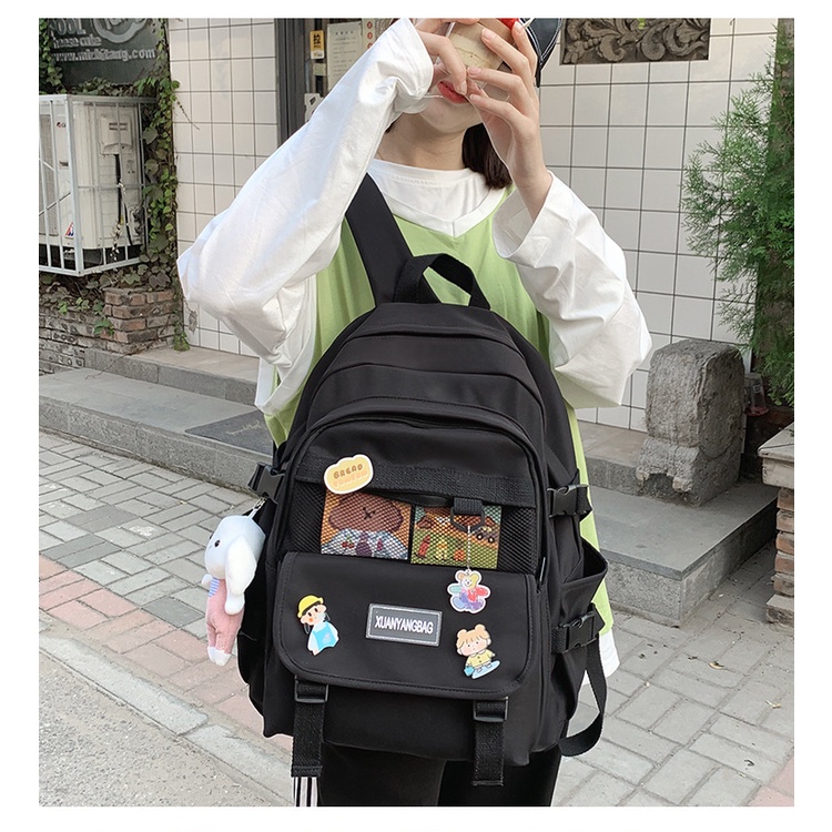 Ba lô ULZZANG học sinh nữ phong cách Hàn Quốc sức chứa lớn 5 màu tặng móc khóa