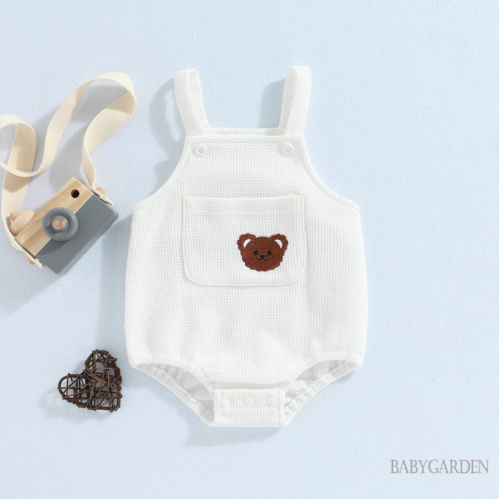 Áo Liền Quần Hai Dây Dệt Kim Không Tay Thêu Hình Gấu Hoạt Hình Dành Cho Bé 0-24 Tháng Tuổi