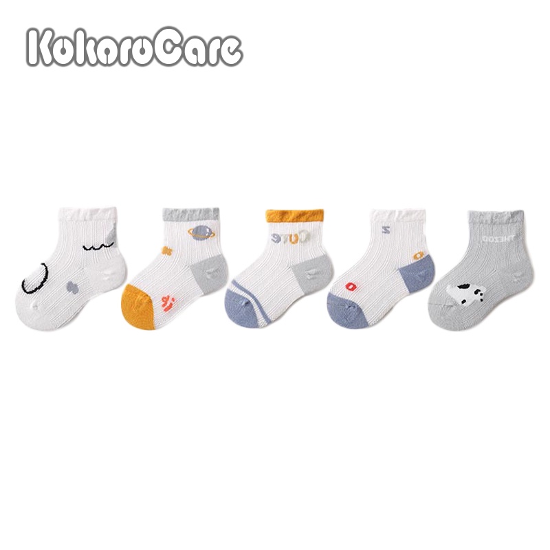 Set 5 Đôi Vớ Cotton Cổ Vừa Phối Lưới KokoroCare MHM-23 2023 Size S / M / L / XL 1 Tháng-8 Tuổi