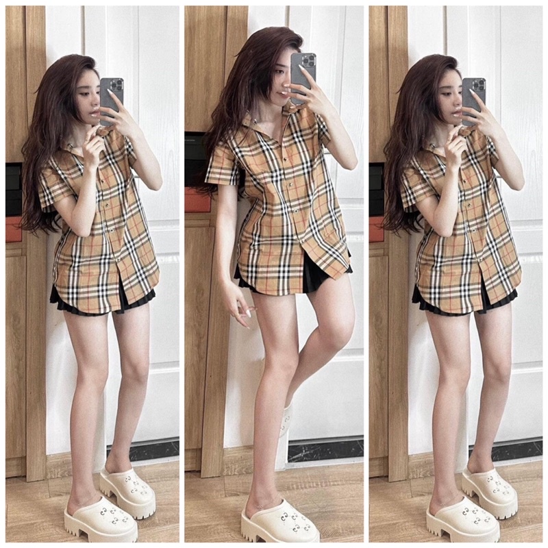 Áo Sơ mi nữ kẻ BBR cổ bẻ cộc tay chất đẹp ( kèm ảnh thật )
