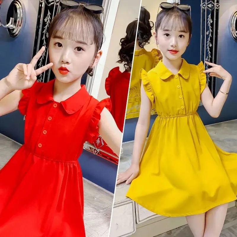 Đầm Công Chúa Tay Phồng 110-160cm Phối Nút Thời Trang Cho Bé Gái 3-1 Tuổi