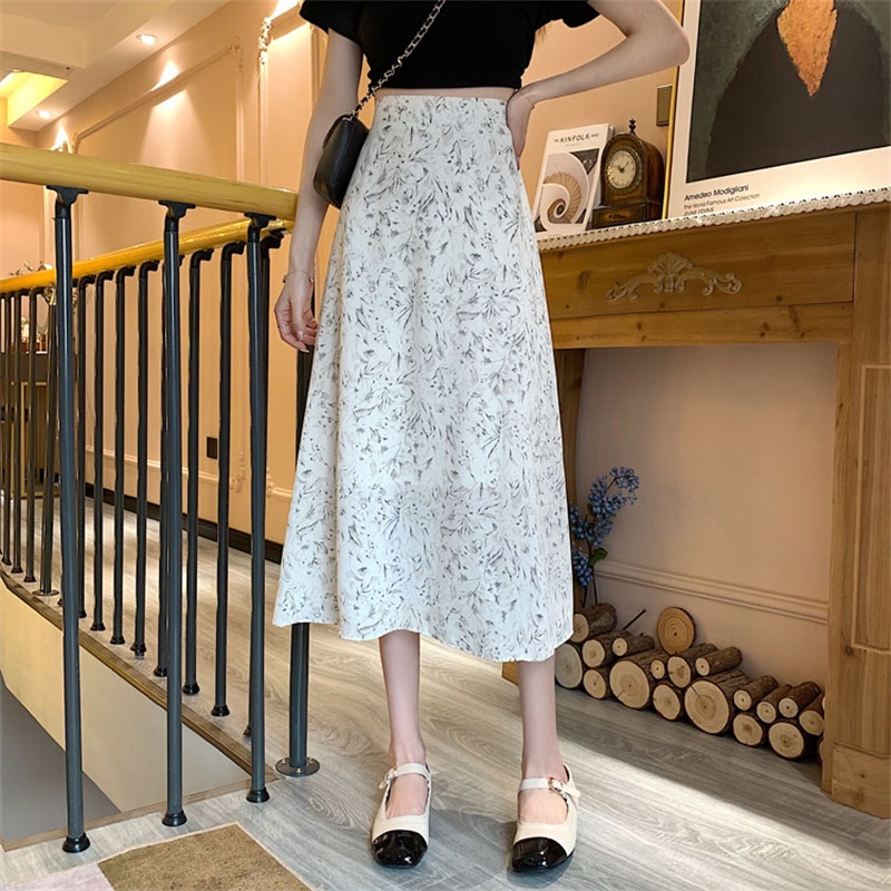 Chân Váy Hoa Chữ A Dáng Rộng Thời Trang Retro Hàn Quốc