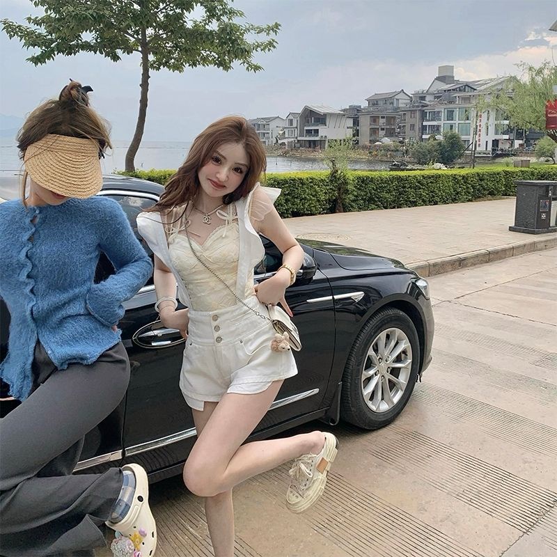 Quần Short Yếm Jeans Lưng Cao Dáng Ôm Thời Trang Xuân Hè Cho Nữ181042