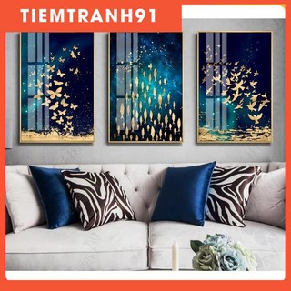 Tranh treo tường | Tranh bộ 3 bức trừu tượng Gold foil butterfly fish bird wall art printable