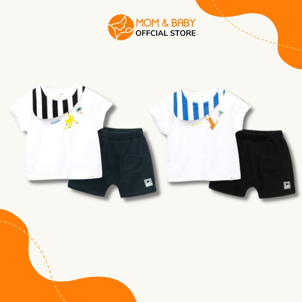 Set đồ bộ short thun cotton bé trai Pimpollo thương hiệu Hàn Quốc áo màu trắng quần đen MOM & BABY JLECE06