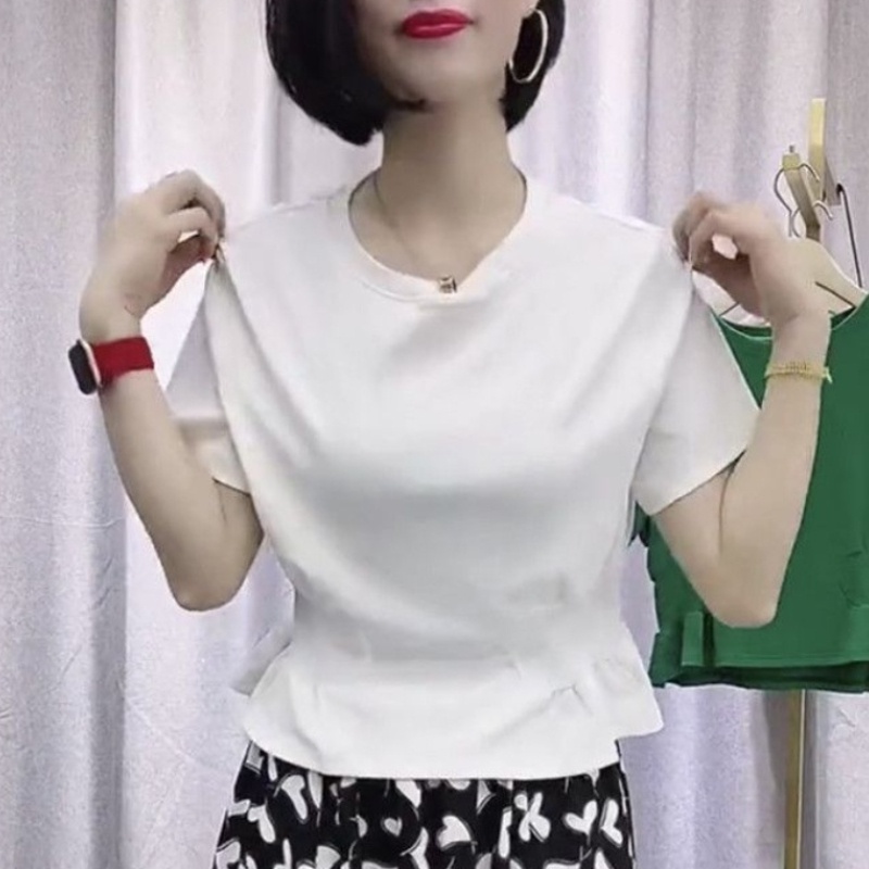 Áo Thun Nữ Ngắn Tay Cổ Tròn Màu Trơn Thời Trang Mùa Hè Mới