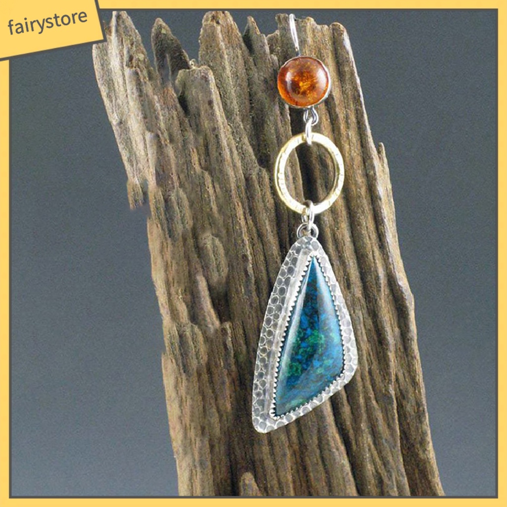 1 Đôi Bông Tai Tam Giác Đính Đá Ngọc Lam Giả Thời Trang Dành Cho Nữ