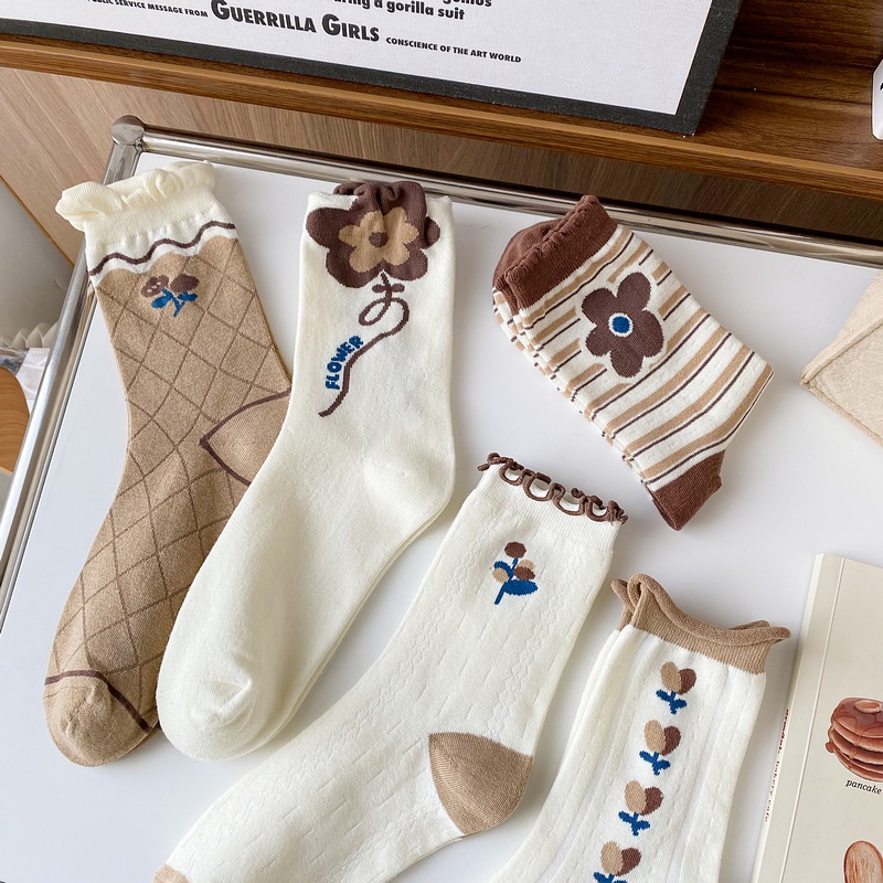 Vớ Cotton Cổ Vừa Họa Tiết Hoa Tulip Dễ Thương Thời Trang Xuân Hè Cho Nữ
