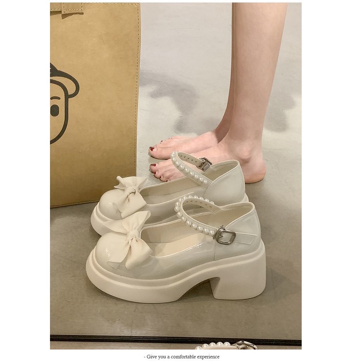 Giày Búp Bê Da Đế Dày Đính Ngọc Trai Thời Trang Dành Cho Nữ