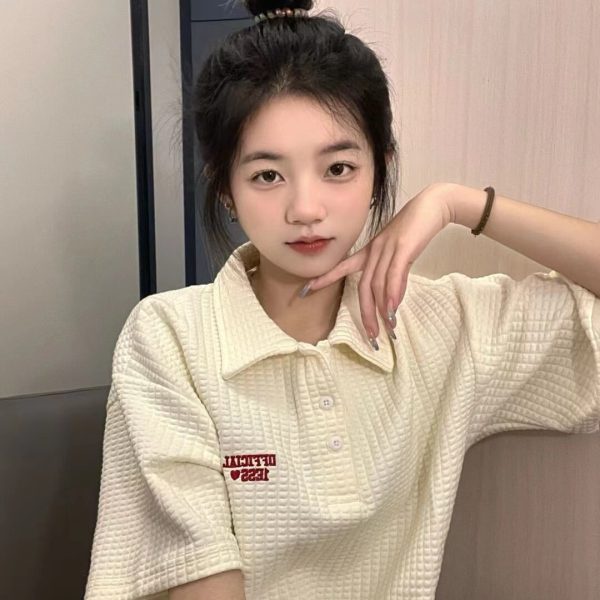 Áo polo NRVP tay ngắn họa tiết độc đáo phong cách Hàn Quốc thời trang cho nữ