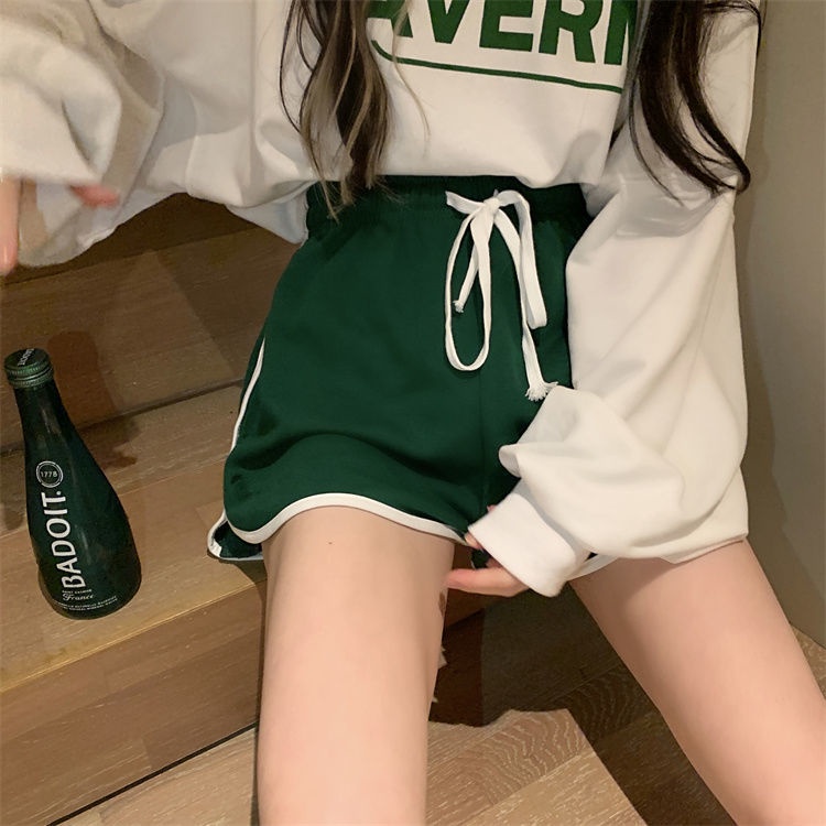 Jiashucheng Quần Short Thể Thao Lưng Cao Dáng Rộng Phối Dây Rút Thời Trang Mùa Hè Cho Nữ