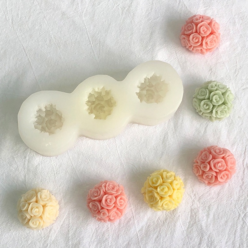Khuôn Silicone Làm Bánh &amp; Socola 3 Ngăn Hình Hoa Hồng DIY