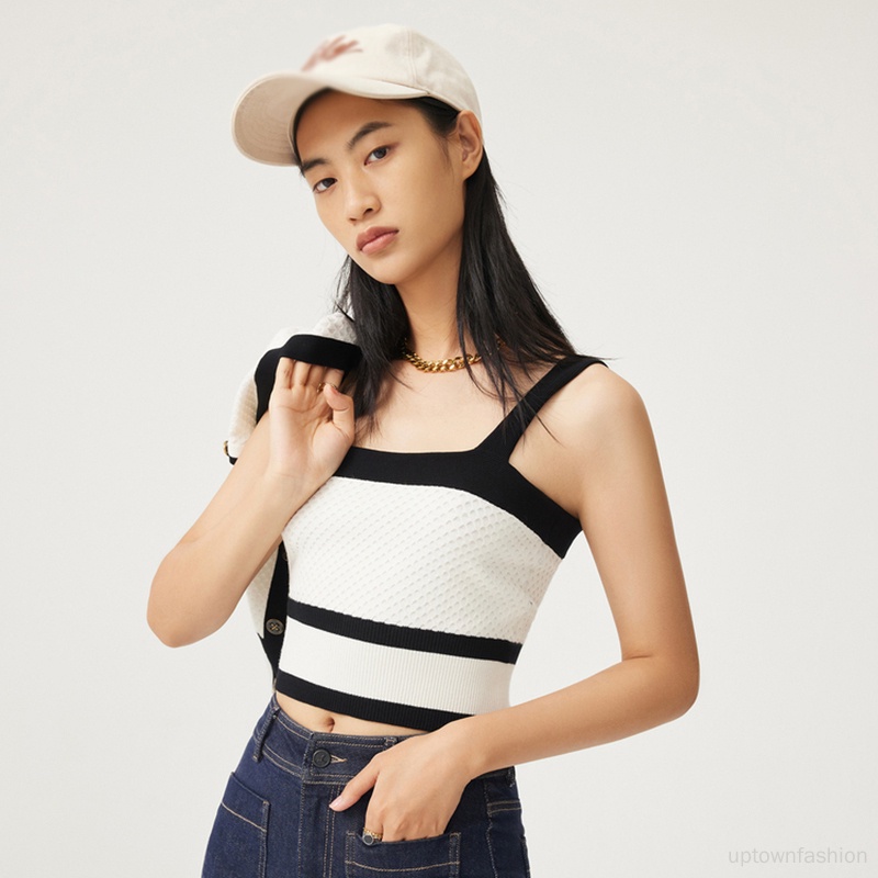 Áo Tank Top Sát Nách Kẻ Sọc Màu Sắc Tương Phản Cá Tính Cho Nữ