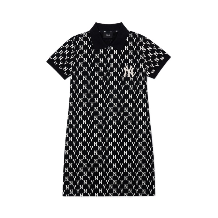 ❤ Mới Đầm Cotton Ngắn Tay Cổ Polo Thêu Họa Tiết MLB NY Thời Trang