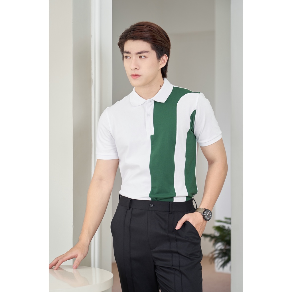 Áo Polo Nam Cổ Bẻ Màu Trắng Phối Sọc Xanh Một Bên Vải Cotton Cá Sấu Xuất Xịn Chuẩn Form Thương Hiệu Mr Twins