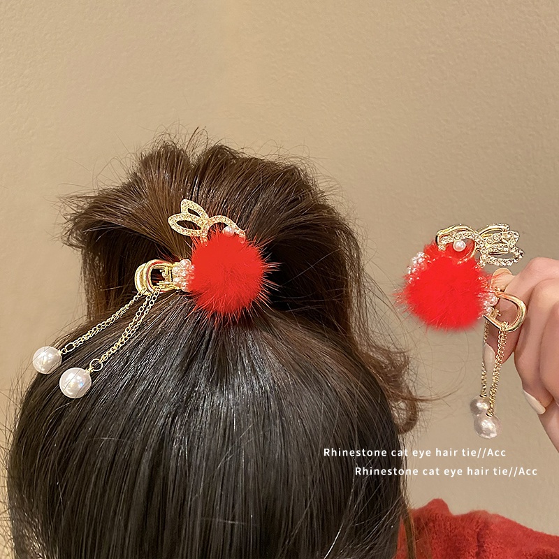 Kẹp Tóc Đính Lông Thỏ Tua Rua Thời Trang Hàn Quốc Cho Nữ