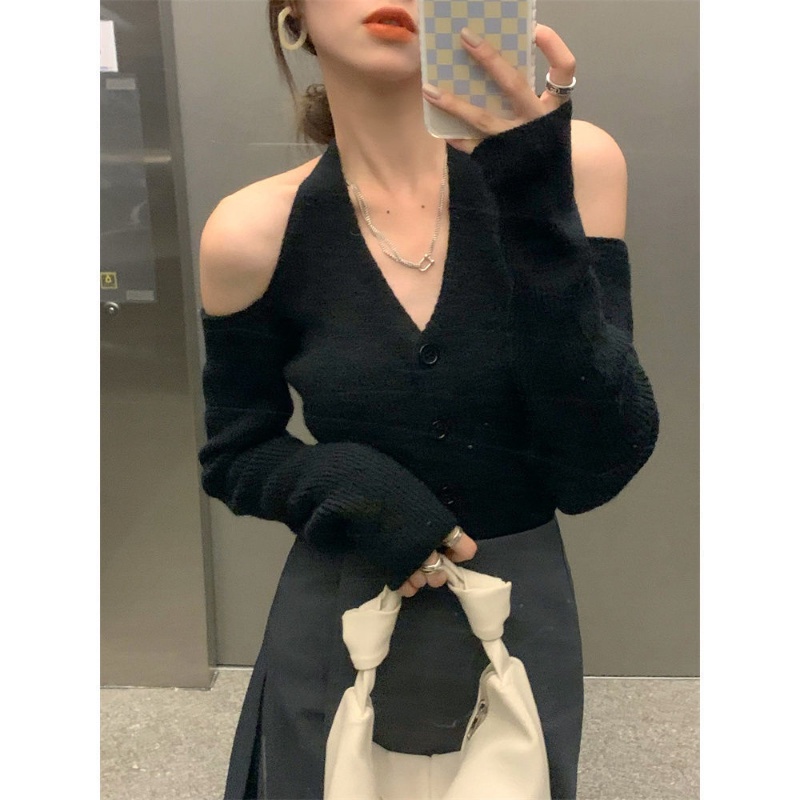 Áo Sweater Trễ Vai Cổ V Tay Dài Thời Trang Mới 2023 Cho Nữ