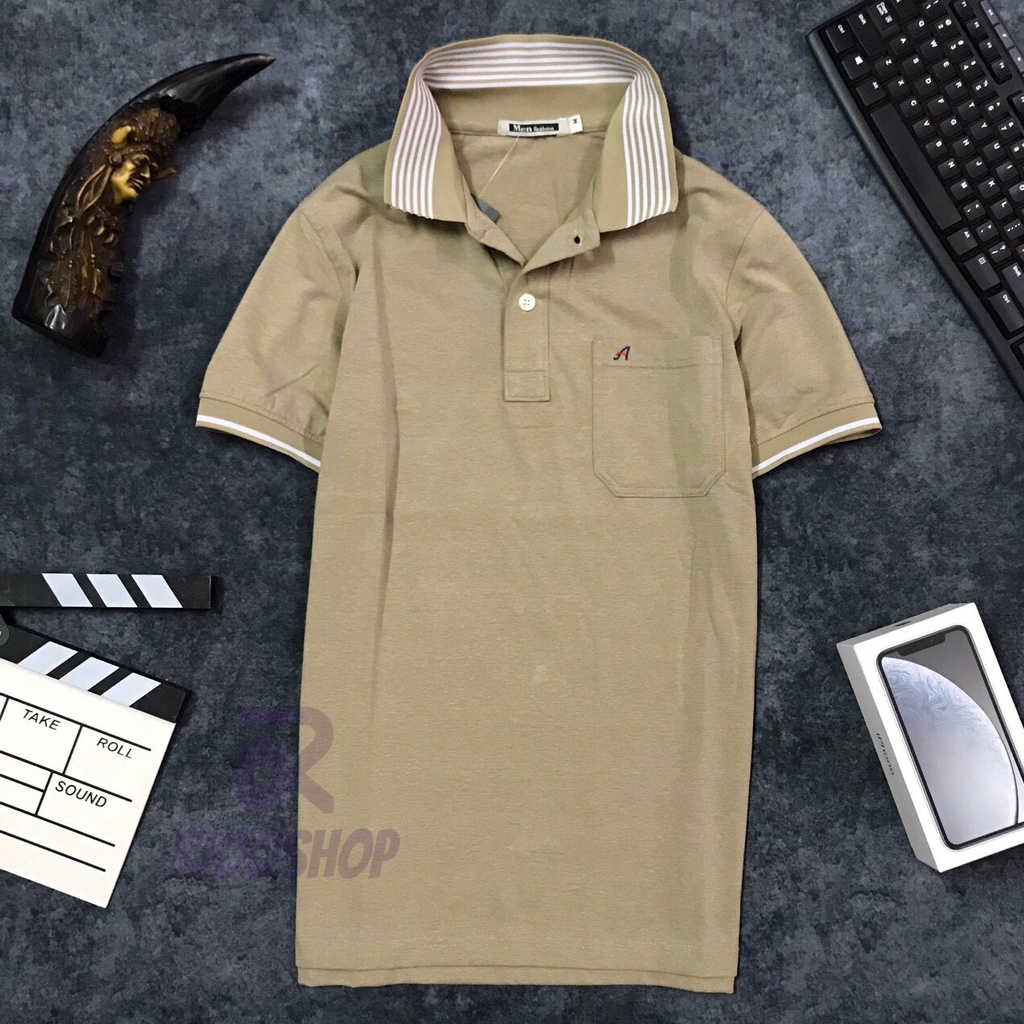 Áo phông nam trung niên có túi, áo thun nam polo trơn đẹp ngắn tay cao cấp xanh, đỏ, rêu, bích RIOOSHOP RCP003