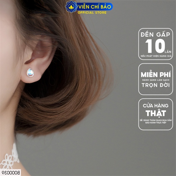 Bông tai giọt nước đá mặt trăng chất liệu bạc Thái 925 thời trang phụ kiện trang sức nữ Viễn Chí Bảo B000039