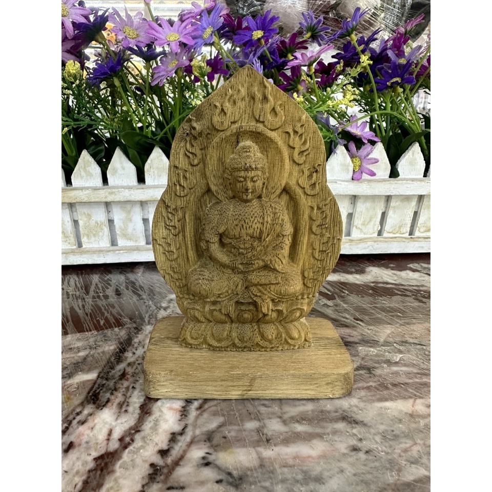 Tượng phật A Di Đà gỗ trầm hương tốc tự nhiên cầu bình an, may mắn, sức khoẻ đặt bàn làm việc