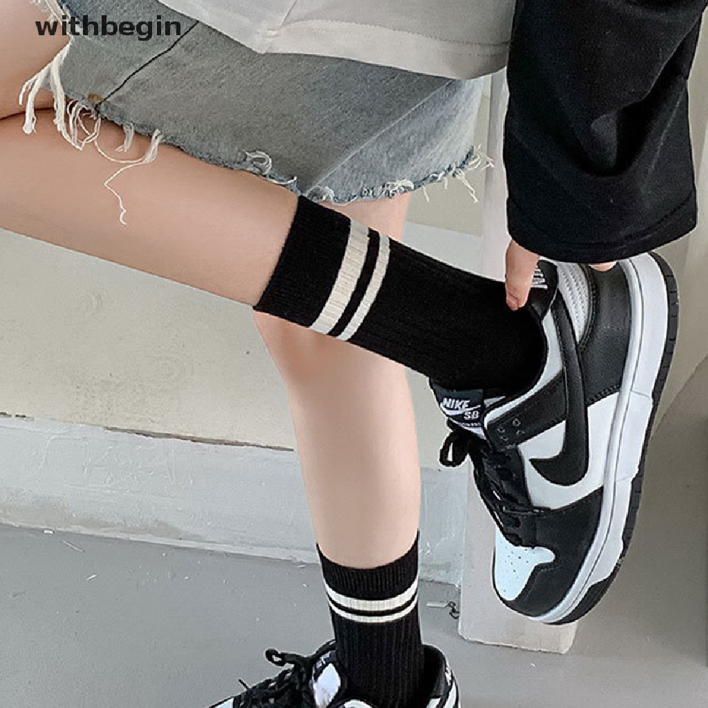 Set 2 Đôi Vớ Cotton Giữ Ấm Thoáng Khí Thoải Mái Họa Tiết Kẻ Sọc Chữ R Thời Trang Thường Ngày Cho Nữ