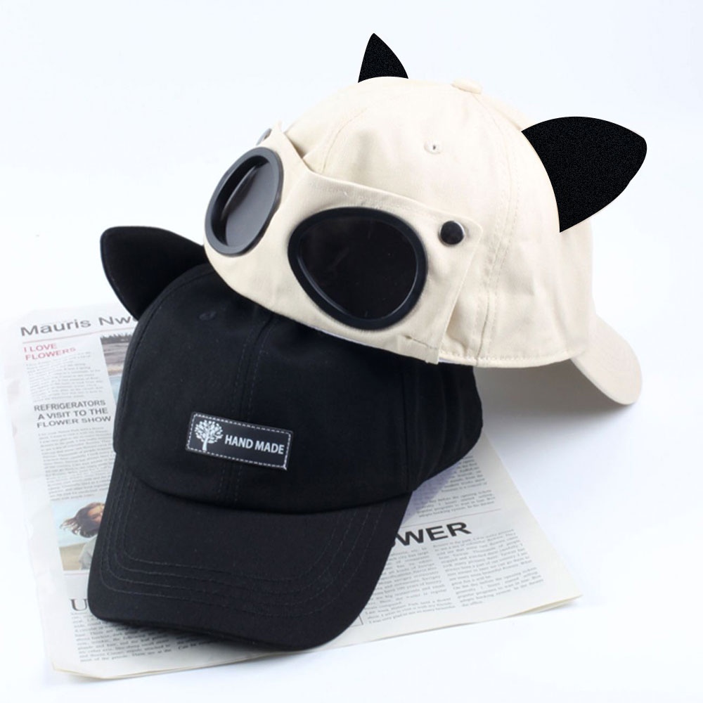 Mũ Lưỡi Trai Hình Phi Công Gắn Kính Râm Tai Mèo Dễ Thương Có Thể Điều Chỉnh Phong Cách Unisex