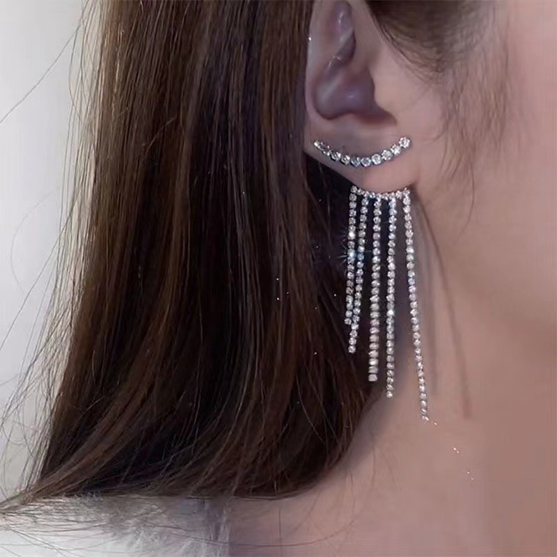 IF ME Hoa Tai Dáng Dài Đính Đá Zircon Phối Tua Rua Thời Trang Cho Nữ