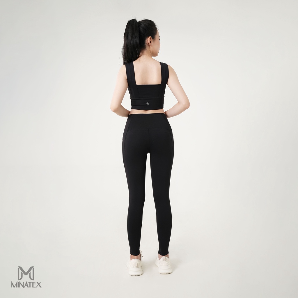 Minatex - Set thể thao tập gym yoga cho nữ áo bra 2 dây bản to quần dài có túi áo nâng đỡ vòng 1 cực tốt chất dày êm ái