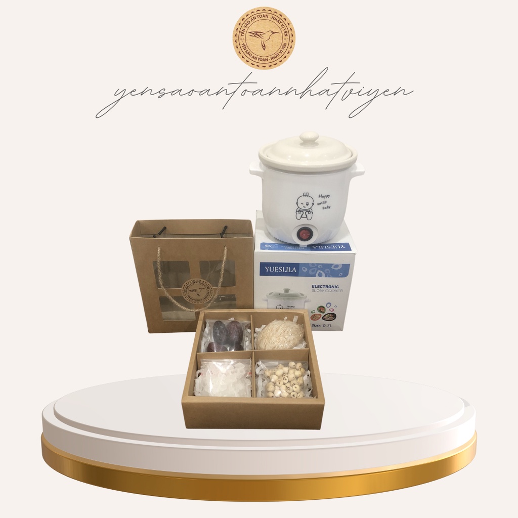 Combo nồi chưng yến và 1 tổ yến tinh chế 10g kèm táo đỏ