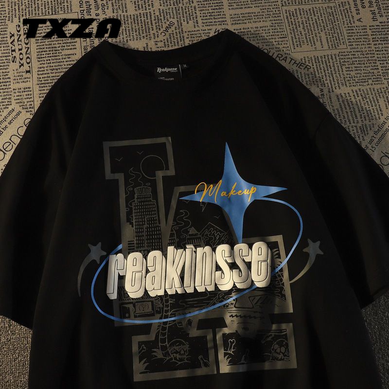 Áo Thun 100% Cotton Ngắn Tay Dáng Rộng Thời Trang Mùa Hè Phong Cách Retro Dành Cho Nam