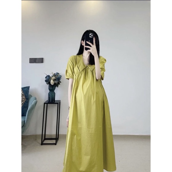 Đầm Bầu Thời Trang Thiết Kế Dáng Dài Suông Chữ A Dúm Ngực Công Sở Hàn Quốc Chất Liệu Mềm Mát Fullsize 40-85kg