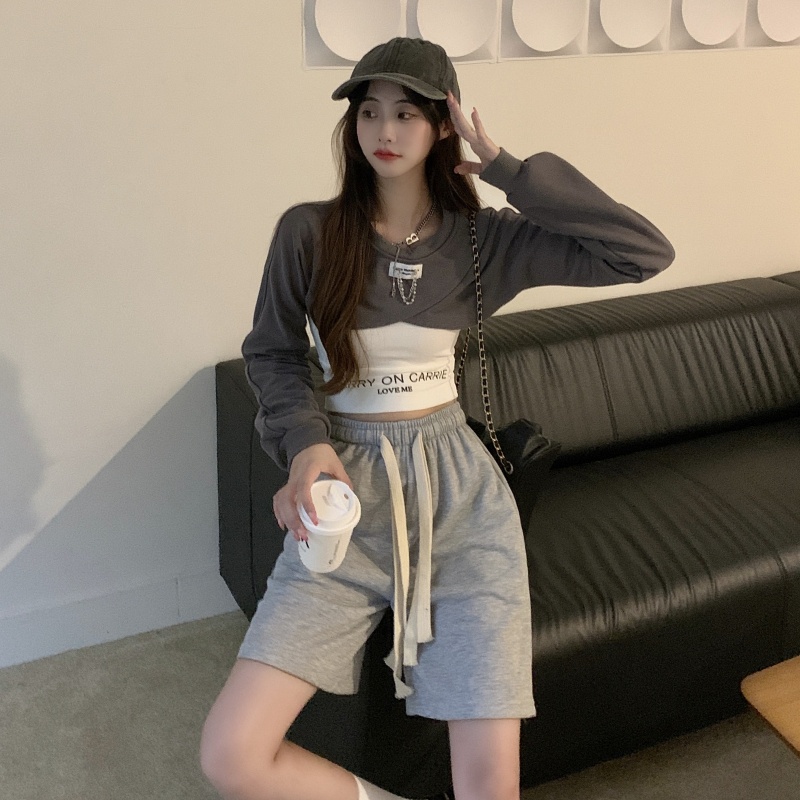 Quần short XINLANYASHE dáng chữ A lưng cao phối dây rút phong cách Hàn Quốc dành cho nữ