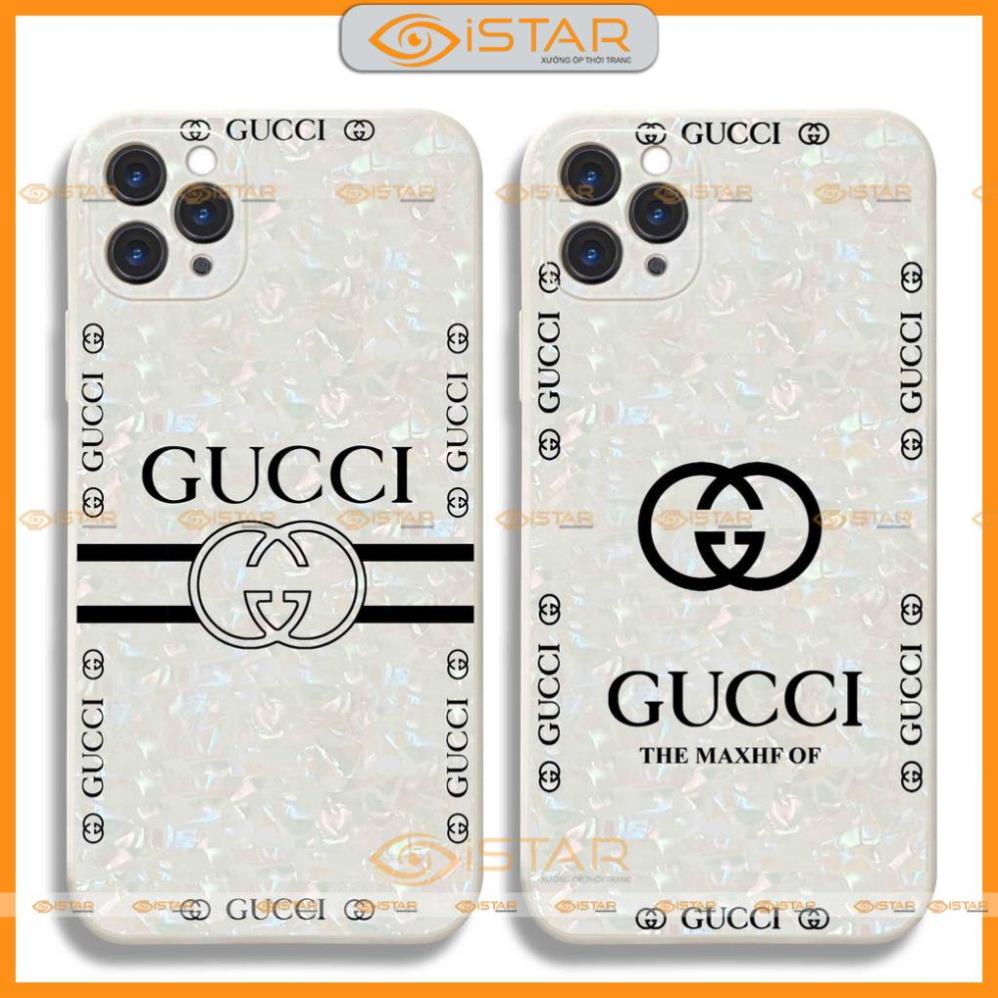 Ốp lưng điện thoại iPhone cạnh viền vuông silicon dẻo bảo vệ camera Gucci cho ip 6/6s/7/8/X/XS/11/12/13/14 Pro Plus Max
