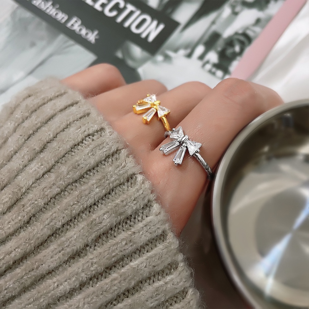 Nhẫn Hình Nơ Đính Đá Lấp Lánh Phong Cách Thời Trang Pháp