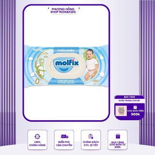Gói 100 tờ Khăn giấy ướt Molfix bông Organic tự nhiên, không paraben, không cồn.