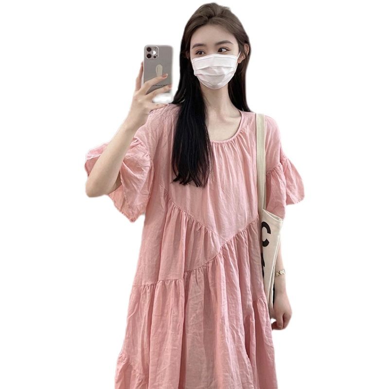 [Giao Ngay] Đầm Bầu Dáng Rộng Phong Cách Retro Pháp Thanh Lịch Mùa Hè Size Lớn Obesity