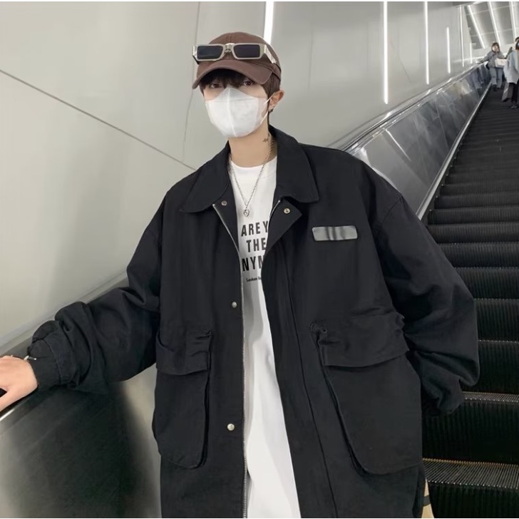 Áo Khoác Nam Trơn Màu Túi Lớn Thời Trang Hàn Quốc Dành Cho Nam Simple Unisex Áo Khoac Bomber Nam Bigsize Couple Top đồng Phục Bóng Chày đồng Màu