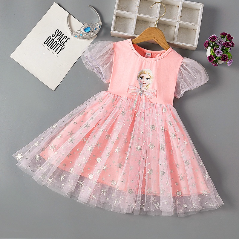 Đầm Công Chúa Elsa Ngắn Tay Thời Trang Cho Bé Gái 1-9 Tuổi